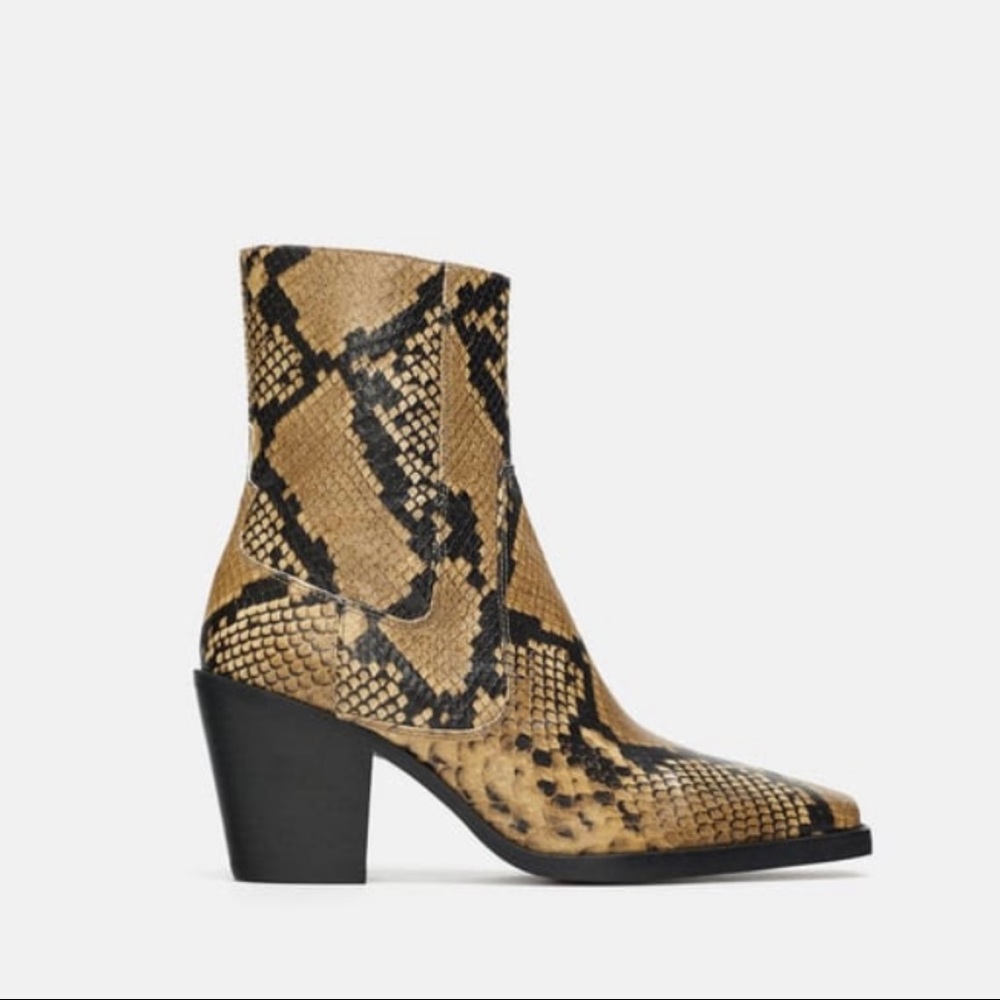 Zara Snake Print Leather Boots